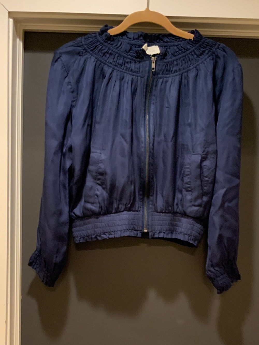 Love Sam Navy Ruffle-Neck Zip Jacket
